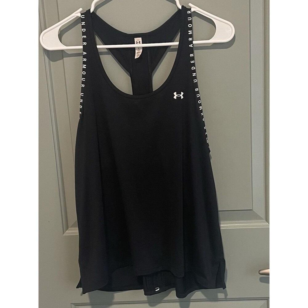 Under Armour Womens Knock Out Tank Top Size M Black White Racer Back Athletic